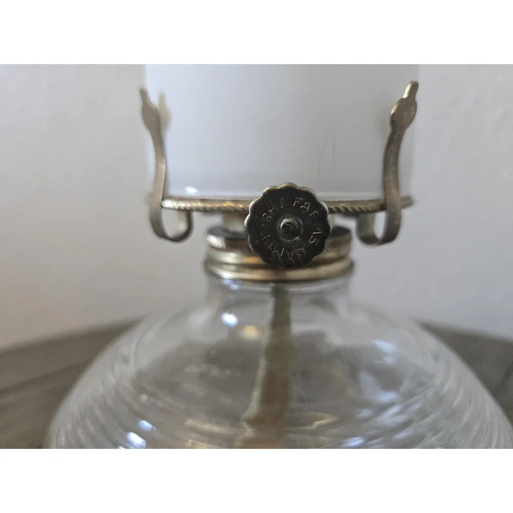Vintage Lamplight Farms Clear Glass Oil Lamp W/Frosted Shade 14